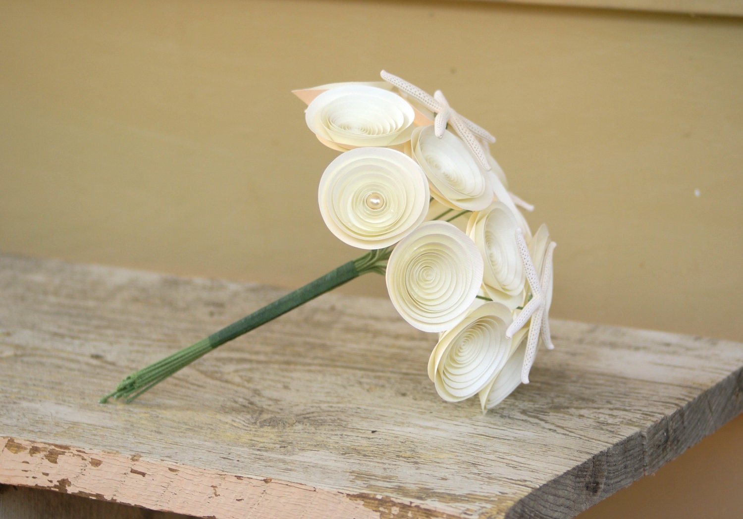 Starfish Bridal Bouquet -- Handmade Paper Flowers Bouquet with Starfish -- Beach Wedding -- Destination Wedding