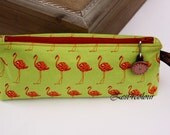 Zipper pencil cosmetic case fresh green orange bird