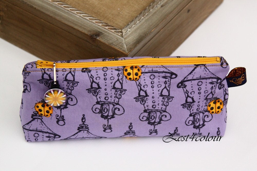 Zipper pencil case soft purple lantern ladybug