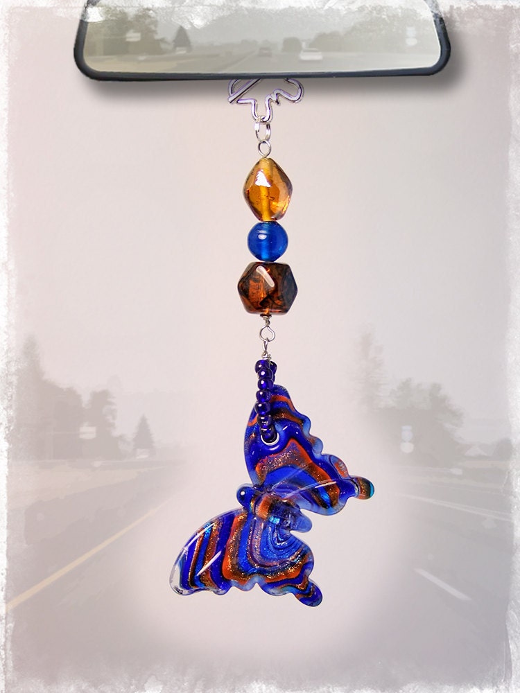 Butterfly Car Charm Rear View Mirror Car by OurBeadBox on Etsy