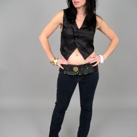 FREE DOMESTIC SHIPPING - Vintage 80s Black Rocker Asymmetrical Vest