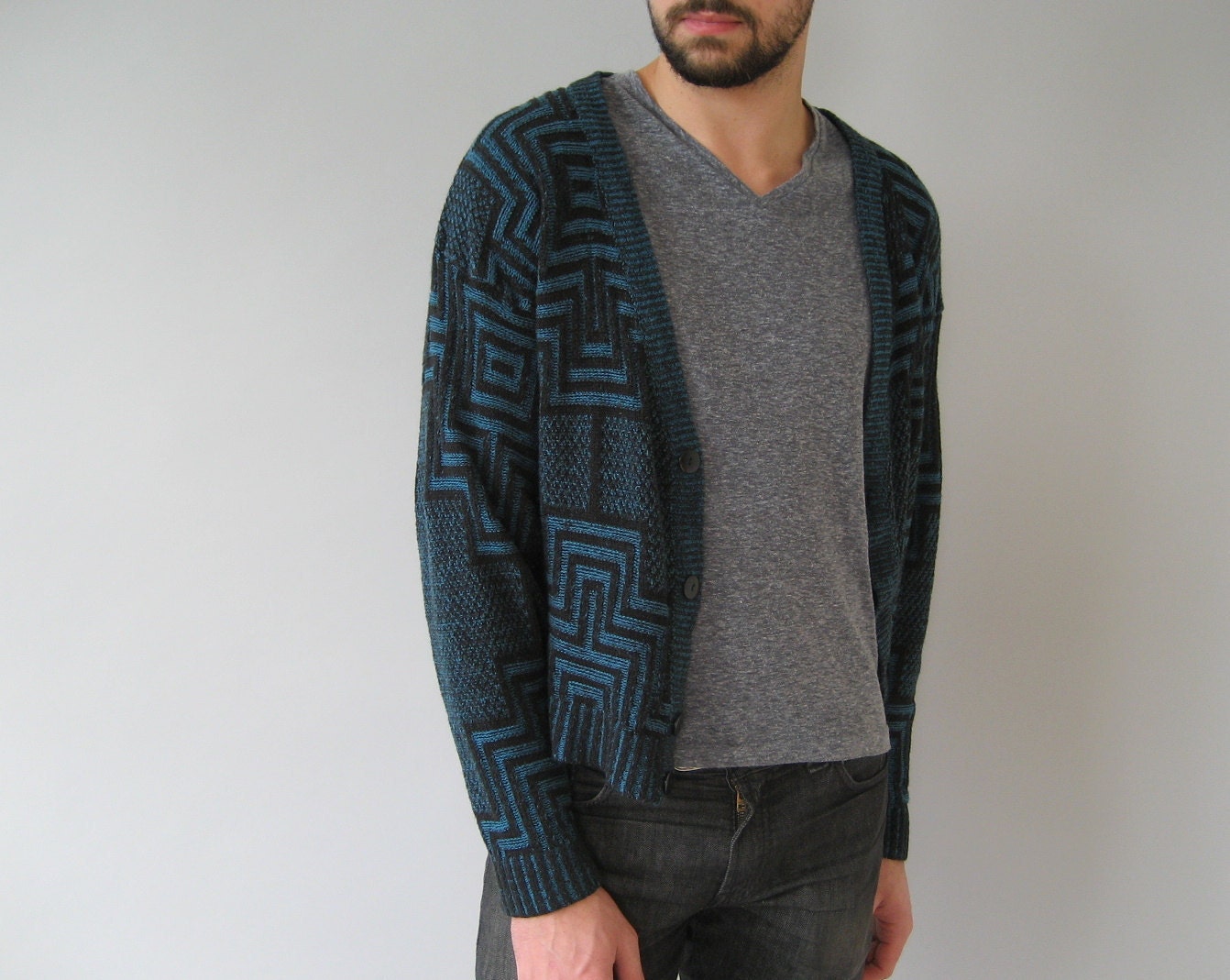 Geometric Sweater Blue Cardigan
