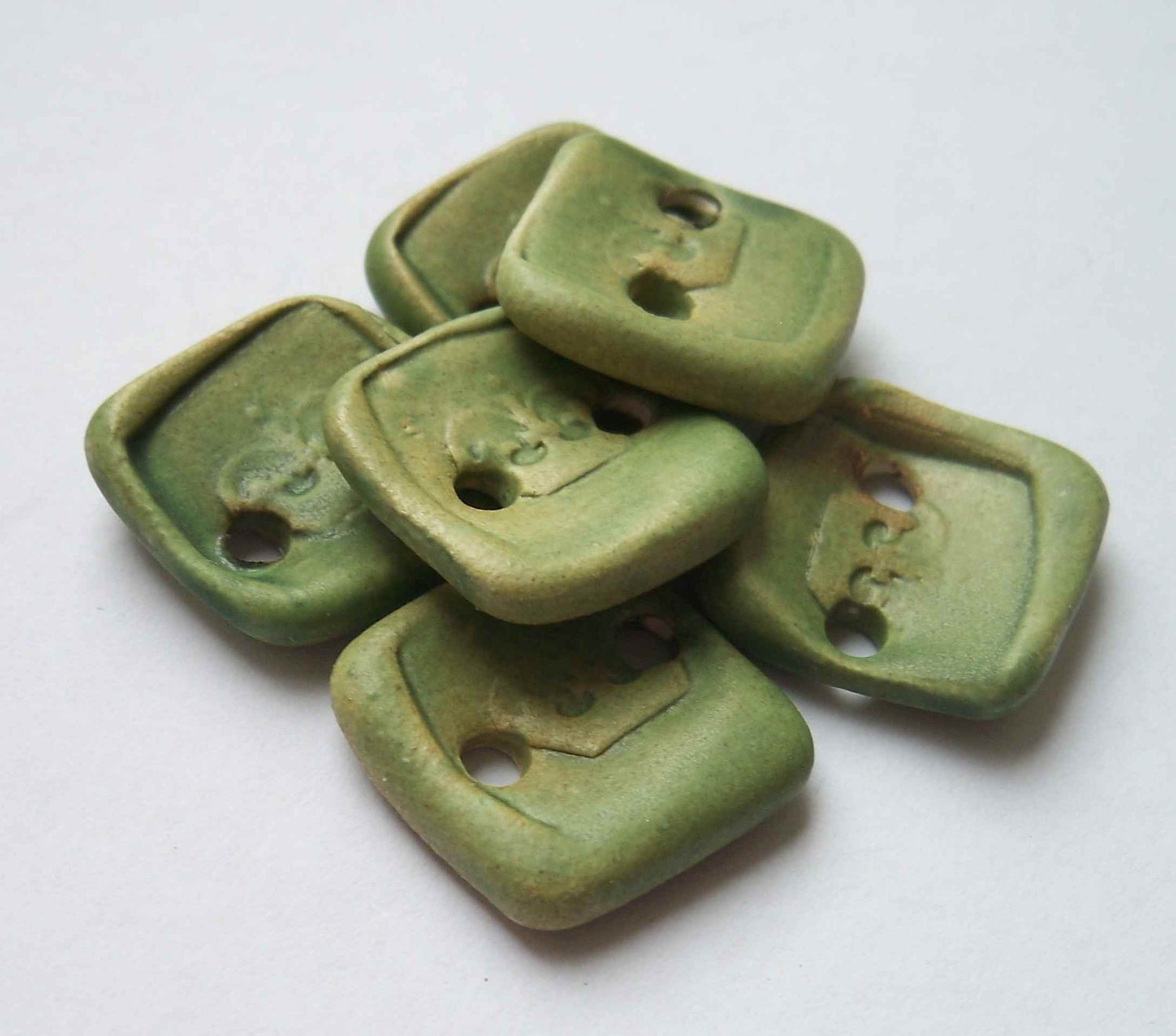 Lichen Green Square Ceramic Buttons