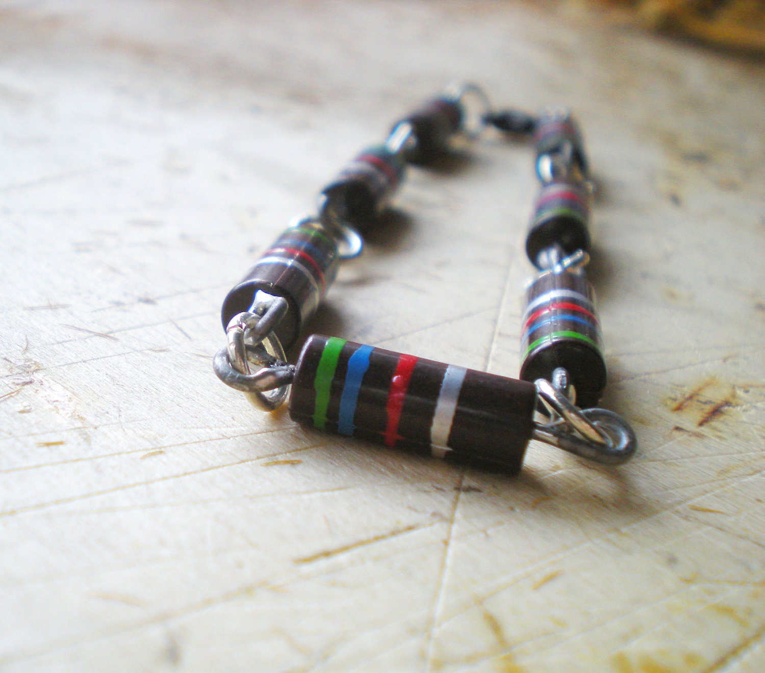 Men Bracelet Brown and Green Striped  - Resistor Geekery Bracelet for Him and Her - Unisex Bracelet