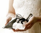 Weddings Ring Pillow. Black and White Silk with Black Silk Ribbon. Handmade Bearer Band Pillow. Personalized