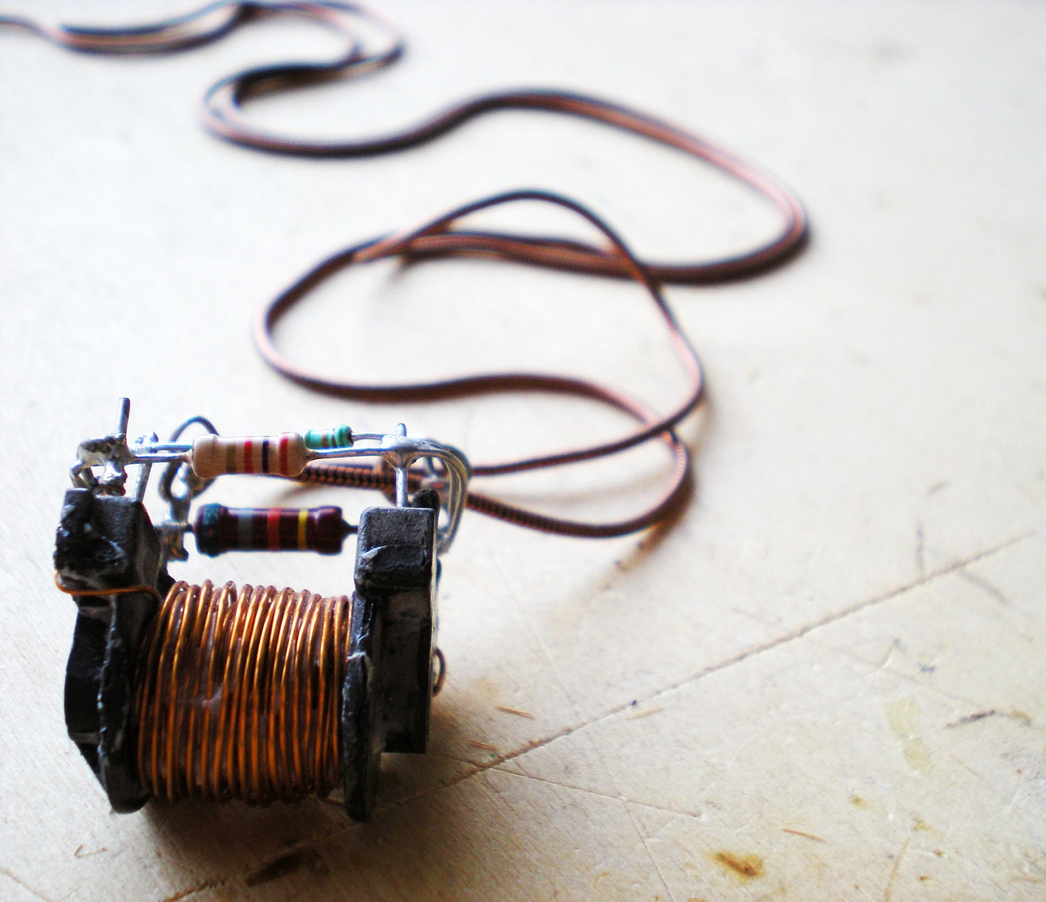 Coiled Charm. Copper Spool Necklace, Geekery Jewerly, Techy Necklace