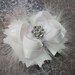 Pure White Bow Fluffy Stacked Boutique Bow with Rhinestone Center 3 inch version