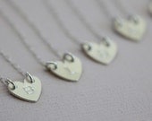Personalized bridesmaid gift - 6 sterling silver tiny initial heart necklaces