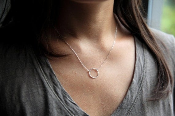 Eternity circle necklace - sterling silver organic hammered necklace for bridesmaid gift