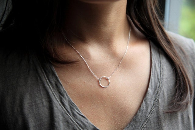 Eternity circle necklace - sterling silver organic hammered necklace for bridesmaid gift