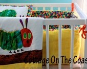 Custom 3 Piece Crib Set- Made From Very Hungry Caterpillar Fabric- Bumper, Heirloom Quilt, and 3 Piece Pillow Set- MADE TO ORDER