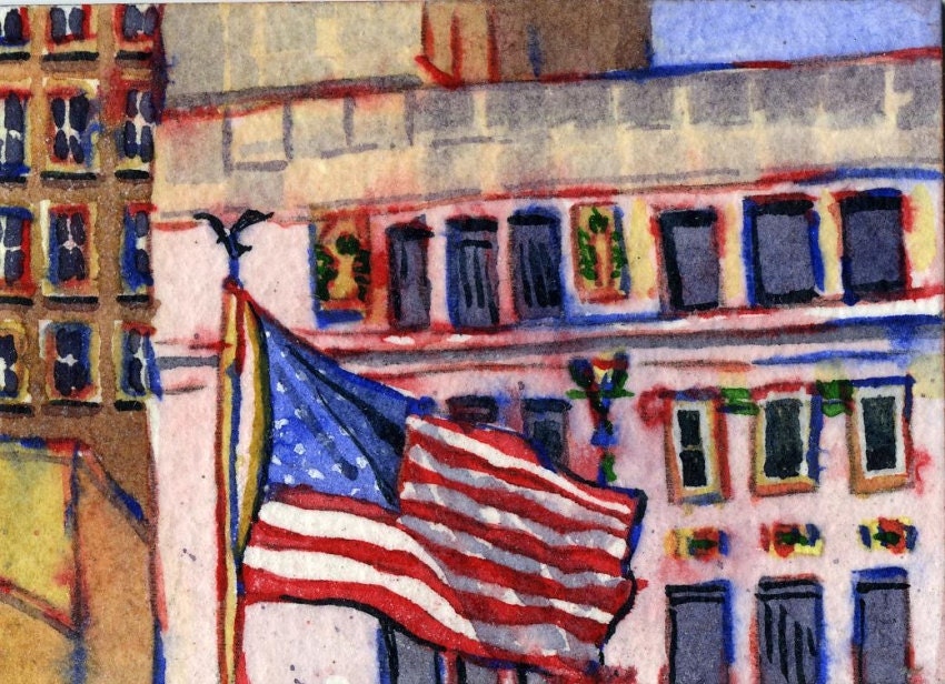 Houston Flag ACEO watercolor