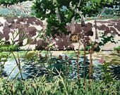 Original watercolor, Riverbank