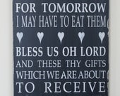 Mealtime Blessing Grace - Bless us Oh Lord Distressed Sign in Black with White Vintage Style