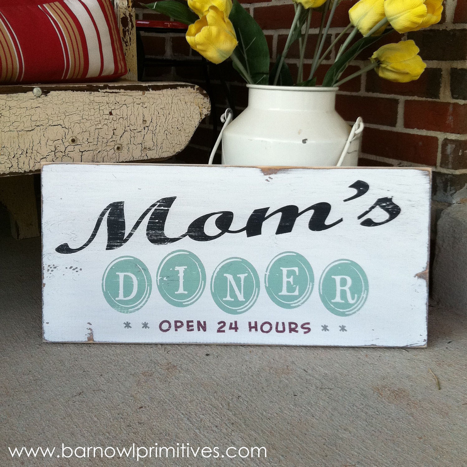 Moms Diner Open 24 Hours Vintage Inspired Kitchen Sign - Typography Word Art