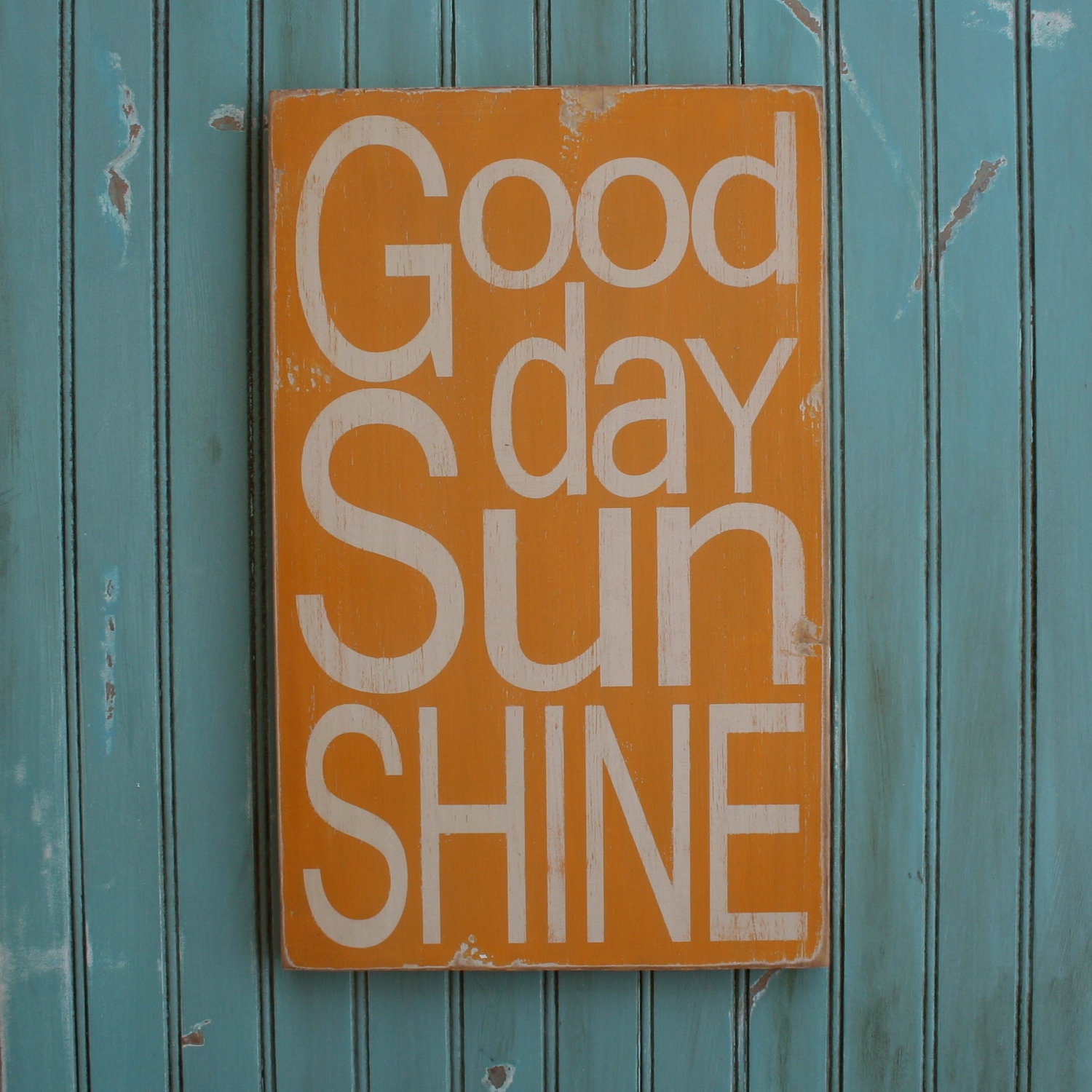 Good Day Sunshine Sign Typography Word Art in Golden Yellow - Beatles