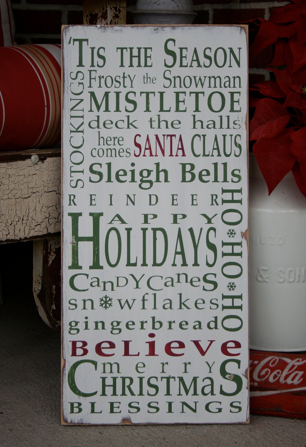 Christmas Typography Word Art Sign 'Tis the Season in Weather Worn White Vintage Style