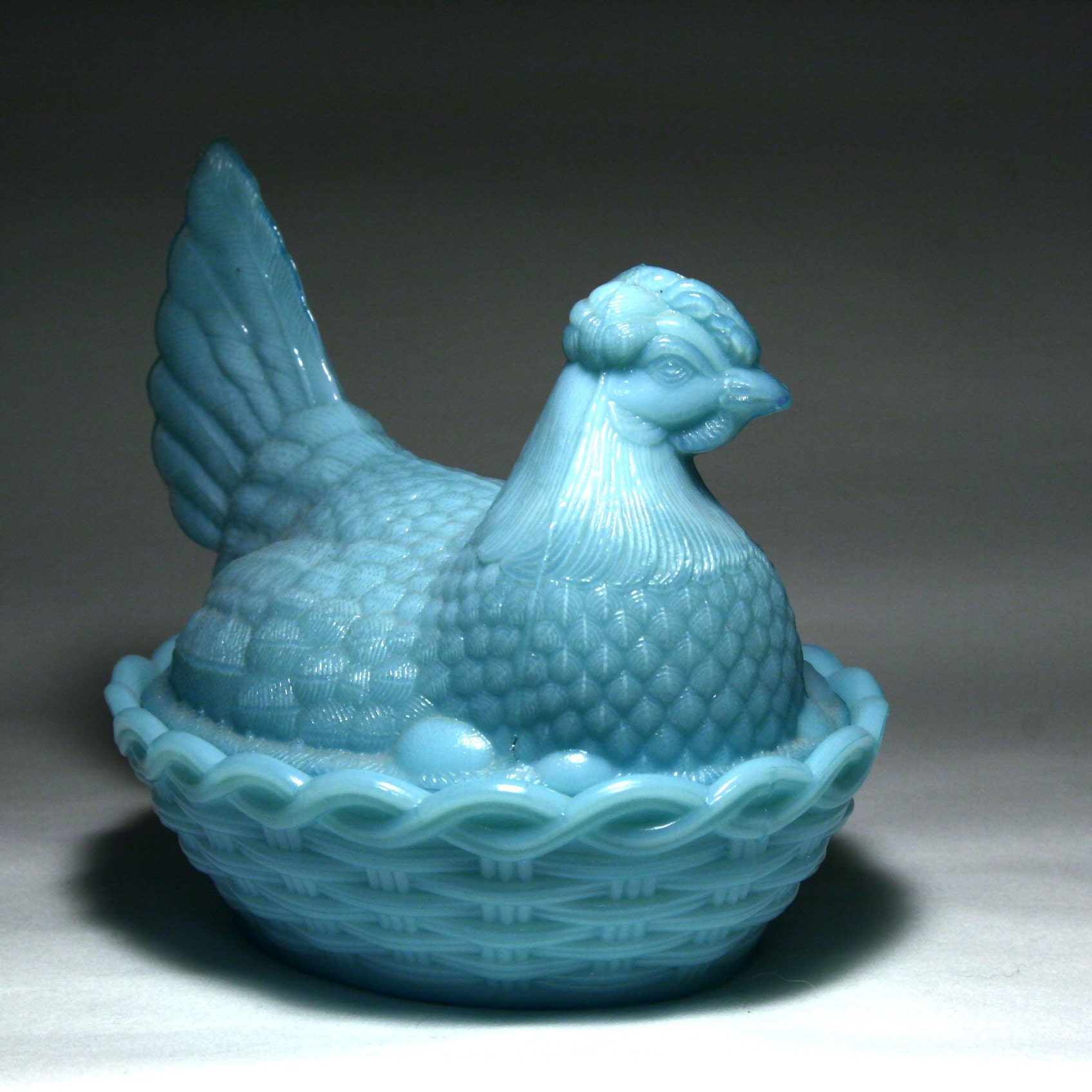 Antique Blue Milk Glass Hen On Nest Vallerysthal Portieux