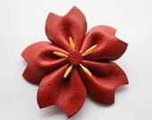 Sakura Red Leather Cherry Blossom Brooch Pin