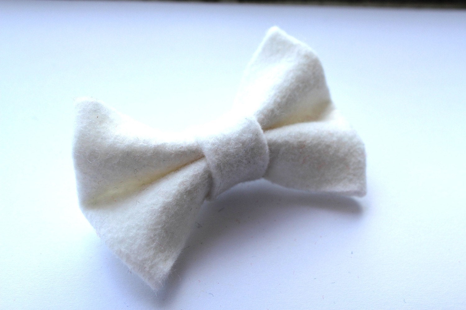 White Bow Fabric Felt Barrette Hair Clip