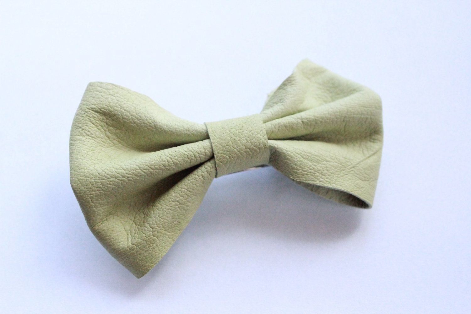 Green Genuine Leather Bow Barrette Hair Clip