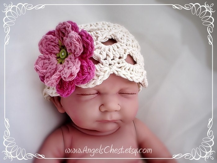 PDF PATTERN Eggshell beanie hat with flowers Newborn to Adult sizes Crochet Photo prop No. 13