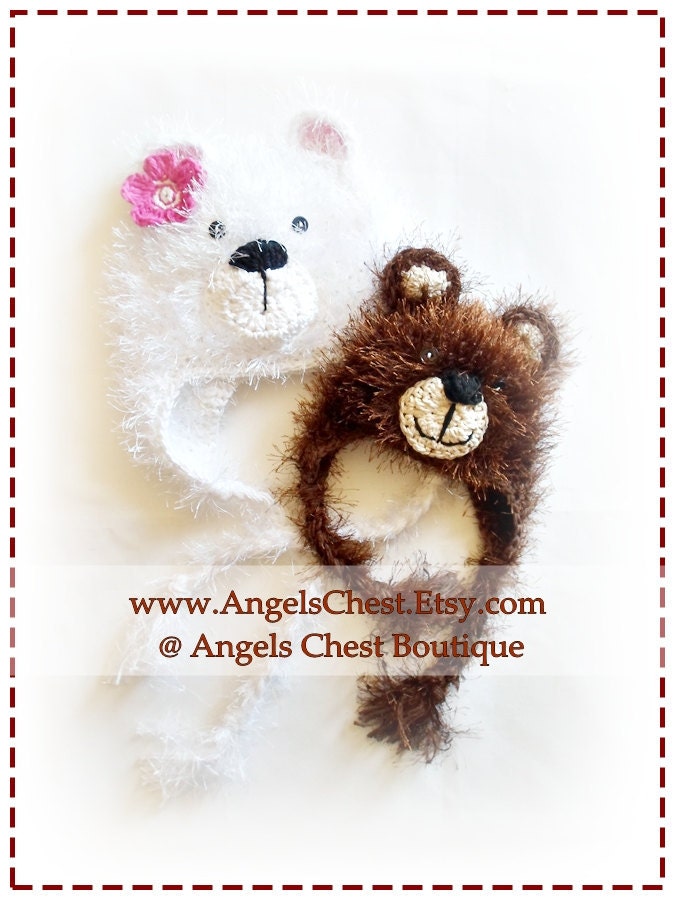 POLAR Bear and BROWN Bear Boy and Girl Crochet Hat PDF Pattern Sizes Newborn to Adult Boutique Design - No. 36 by AngelsChest