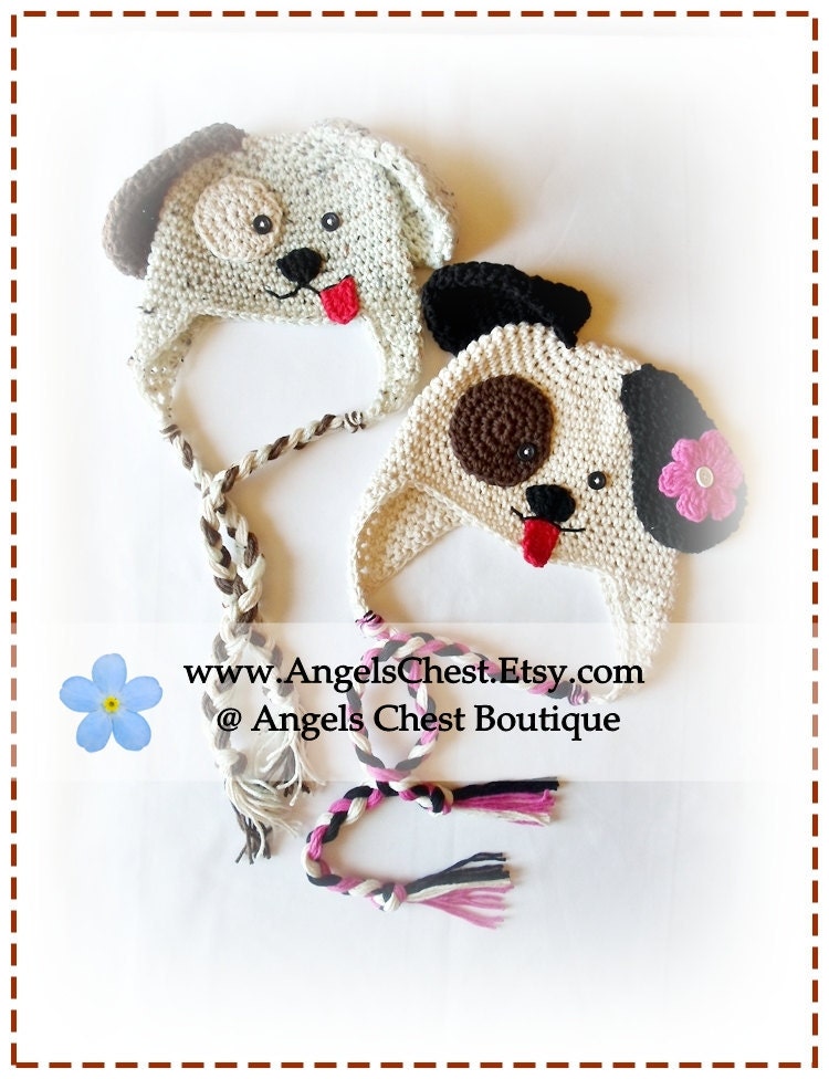 Crochet PUPPY DOG Hat PDF Pattern Sizes Newborn to Adult Boutique Design - No. 33 by AngelsChest