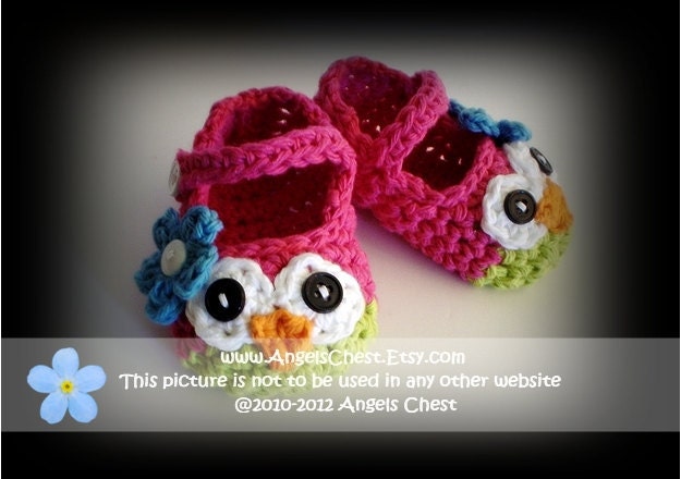PDF Crochet Pattern No. 23 Owl Mary Janes Slippers Sizes Newborn to 10 years old by AngelsChest