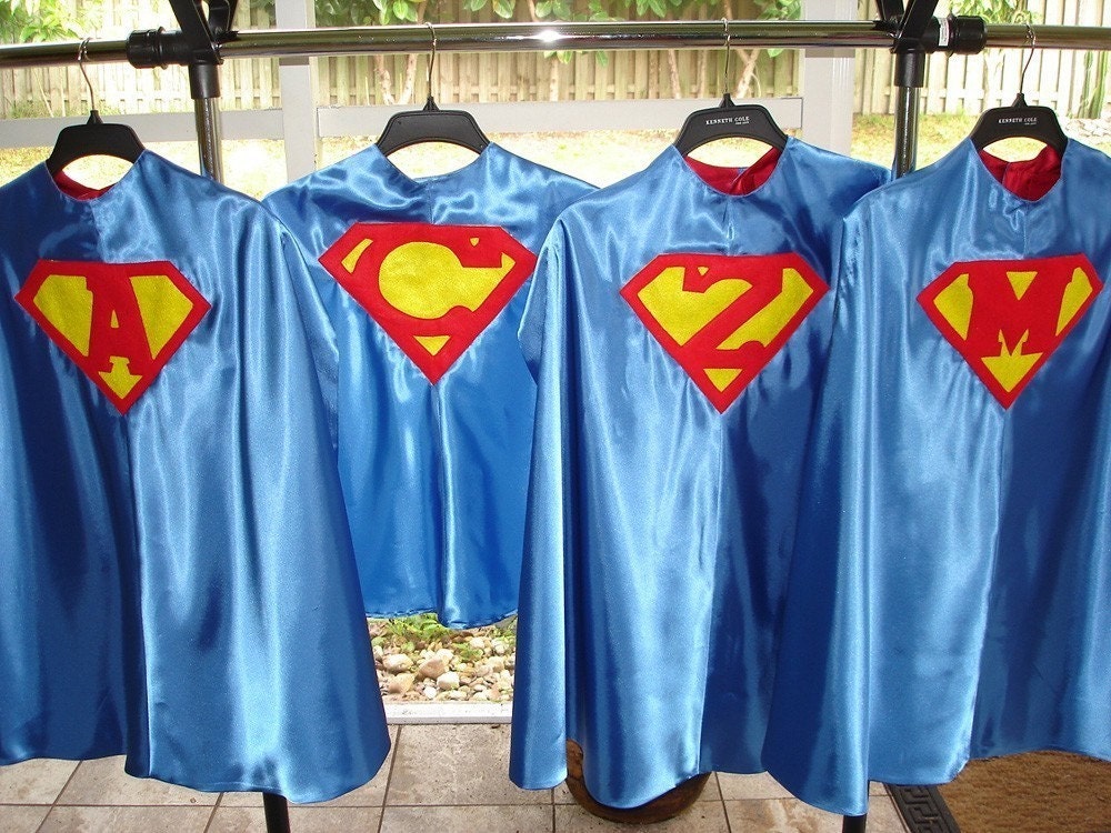 Childrens Custom Made Personalized Handmade Superhero BLUE / RED Birthday Kids Cape for Boys