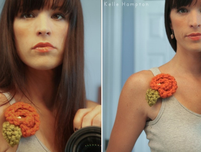 Orange Rosebud Crochet Flower Clip- READY TO SHIP