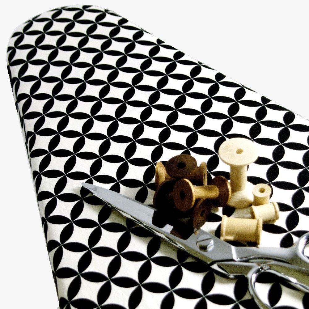 Ironing Board Cover ELASTIC BINDING made with Alexander Henry's black and white geometric eye Fabric