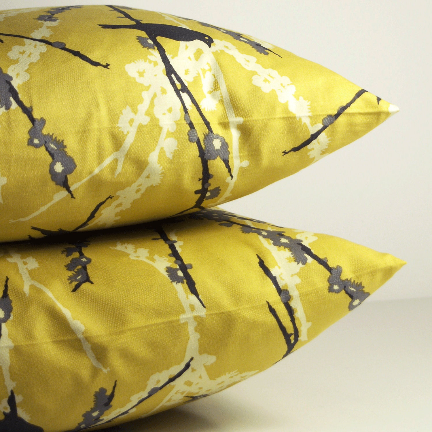 18" x 18" Decorative Throw PIllow Covers matching SET OF 2 Joel Dewberry Aviary 2 Vintage Yellow Sparrows Granite gray slate yellow