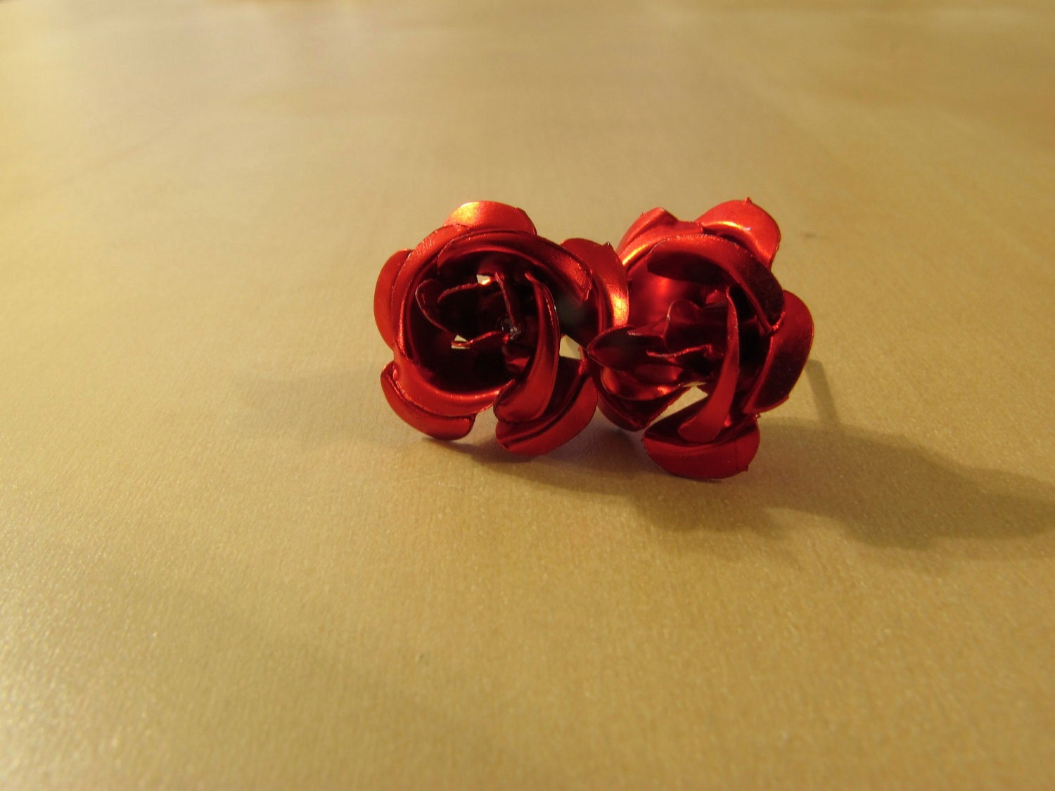 Ruby Christmas Red Metal Rose Flower Earrings