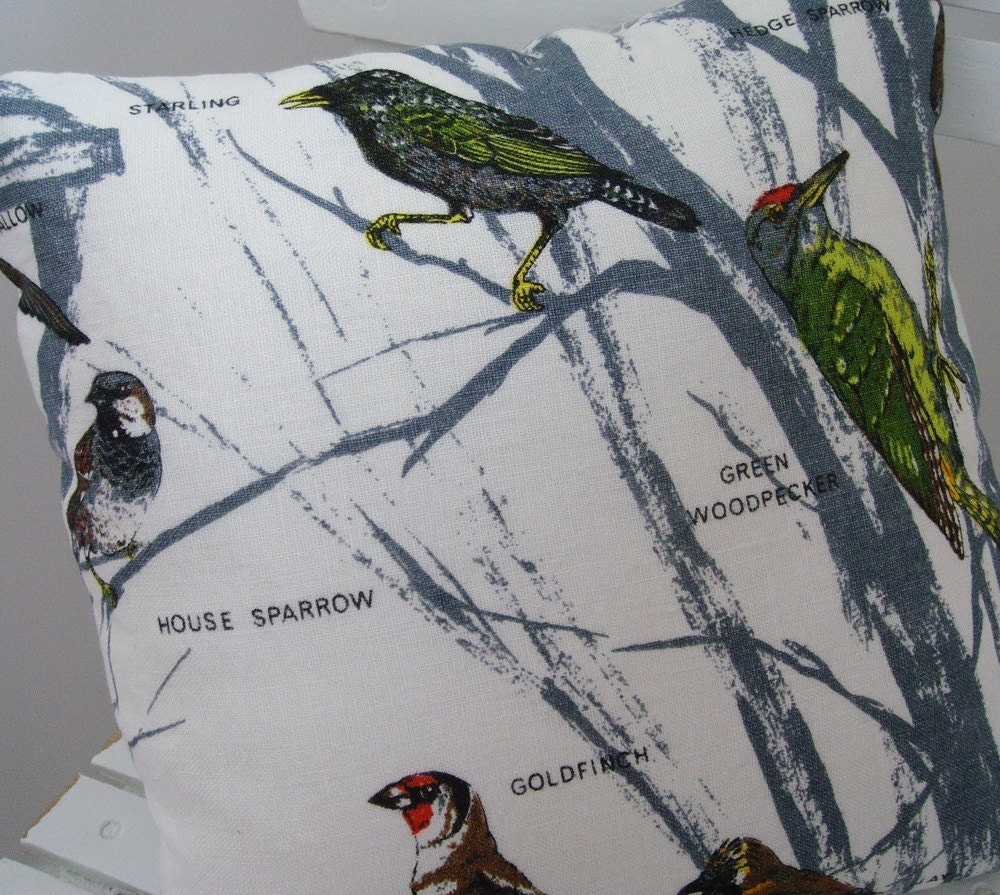 RESERVED LISTING Grey Bird Vintage Tea Towel Pillow (221)