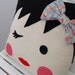 Reserved Listing for LisaKBerry - Winking Girl Face Pillow - Blue Floral (227)