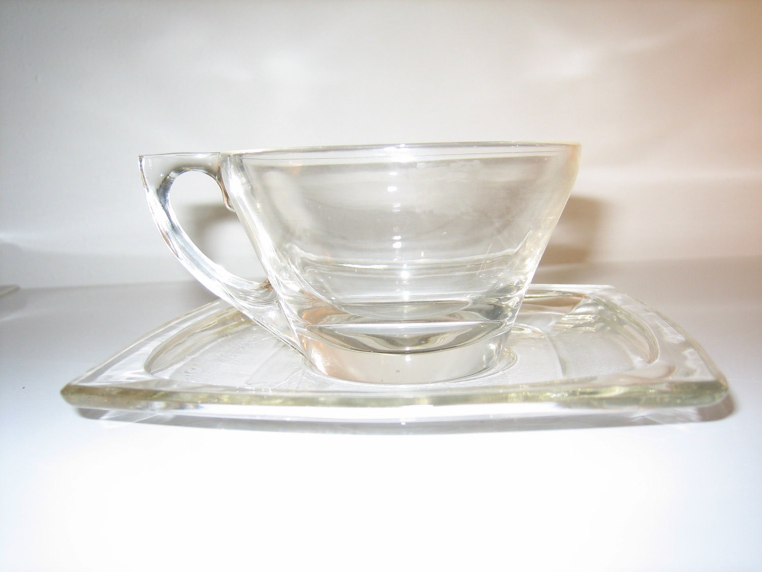 Vintage Square Clear Glass Cup and Saucer by southernprettys