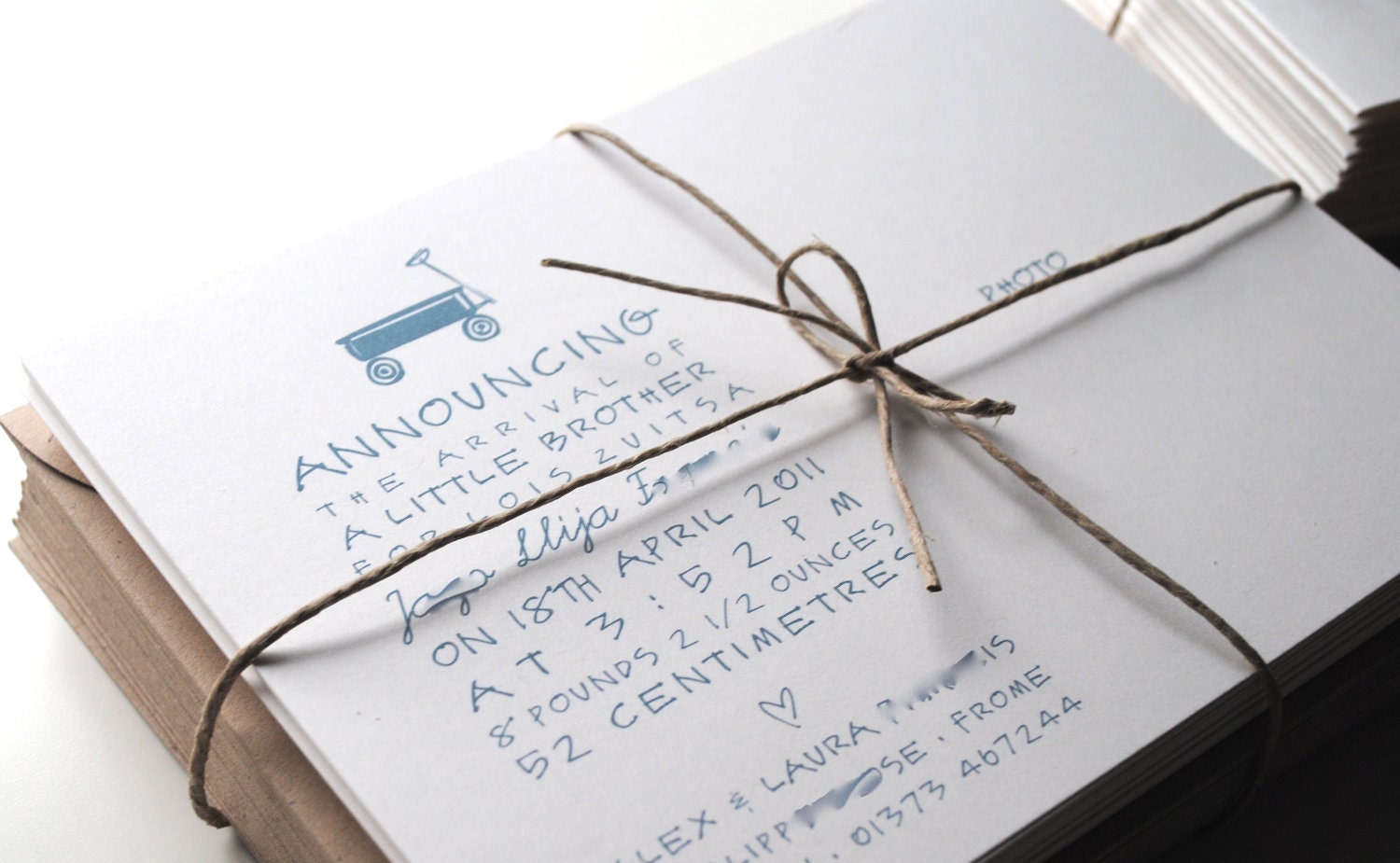 Baby Boy Wagon Announcements and Thank You note - 2 sets of 12