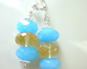 Sterling Silver Beaded Earrings Blue Light Topaz Dangle