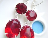 Ruby Red Silver Earrings Estate Style Dangle. Like Kyle Richards from Housewives of Berverly Hills, Wedding Jewelry