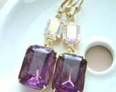 Amethyst Purple Earrings and White Crystal Gold Estate Style bridesmaid gift, wedding jewelry, bridal