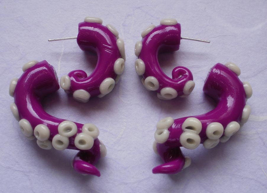 Purple Glow Tentacle Earring Fake Gauge