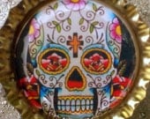 Floral pattern Day of the Dead Sugar Skull  bottle cap magnet