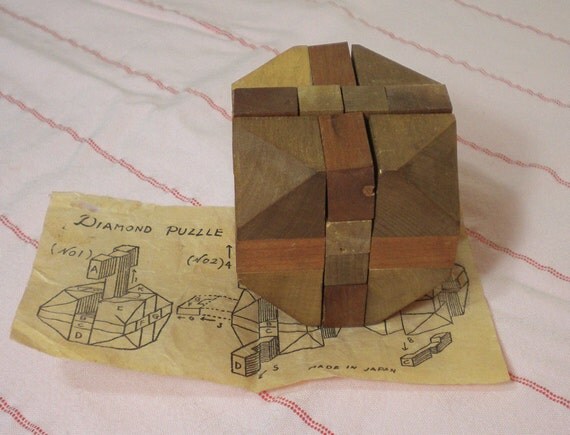 Vintage Kumiki Japanese Wooden Puzzle Interlocking Diamond