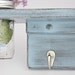 Country Wall Shelf with 5 Coat Hooks and Mason Jar Vase distressed Blue Gray- Twigs Decor