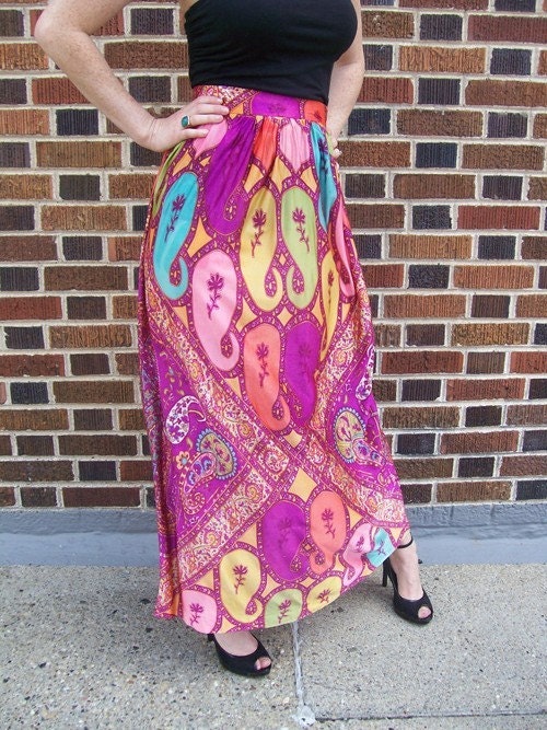 70s Maxi Skirt EXOTIC Colorful Jersey