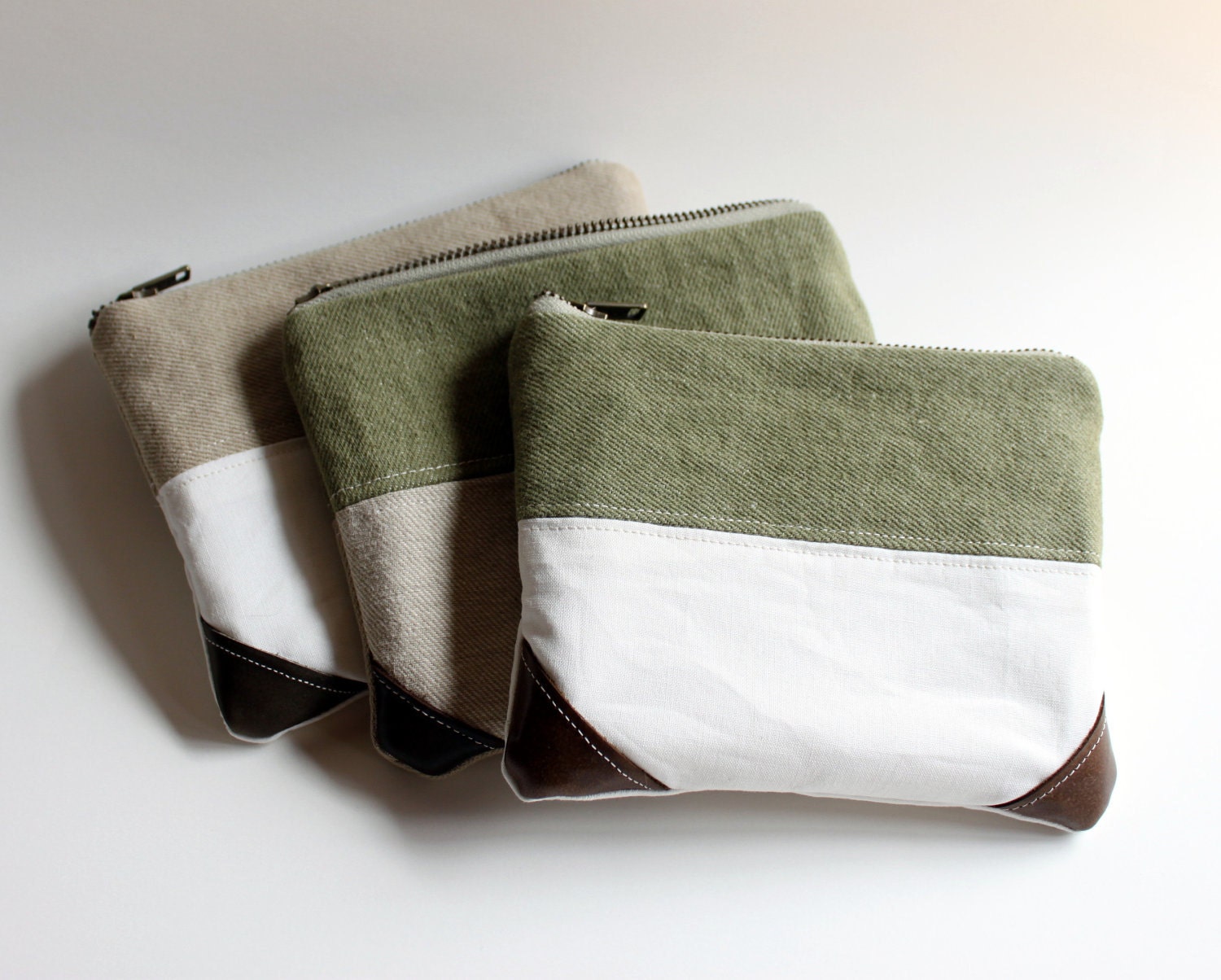 Pouch: Color Block pouch, Leather pouch, white and tan clutch