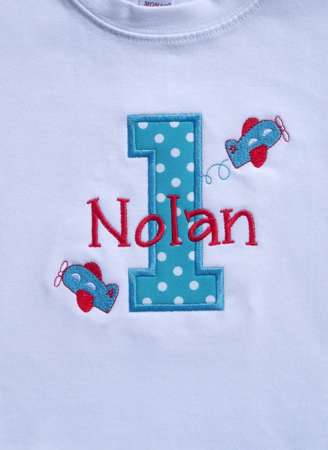 Boys' Airplane Birthday Long  Sleeve T-Shirt or Onesie Aqua and Red