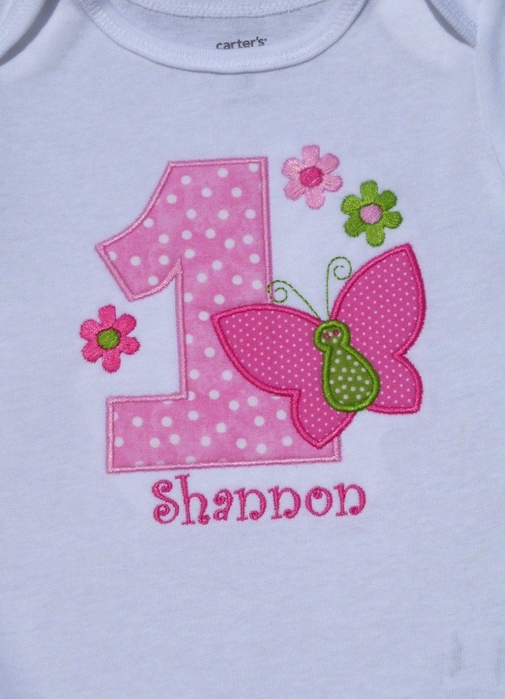 Girls' Birthday Polka Dots Pink & Lime Butterfly Short Sleeve Onesie