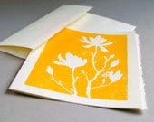 Magnolia Blank Notecard - Yellow Linocut Print - 5 x7 inches - CursiveArts